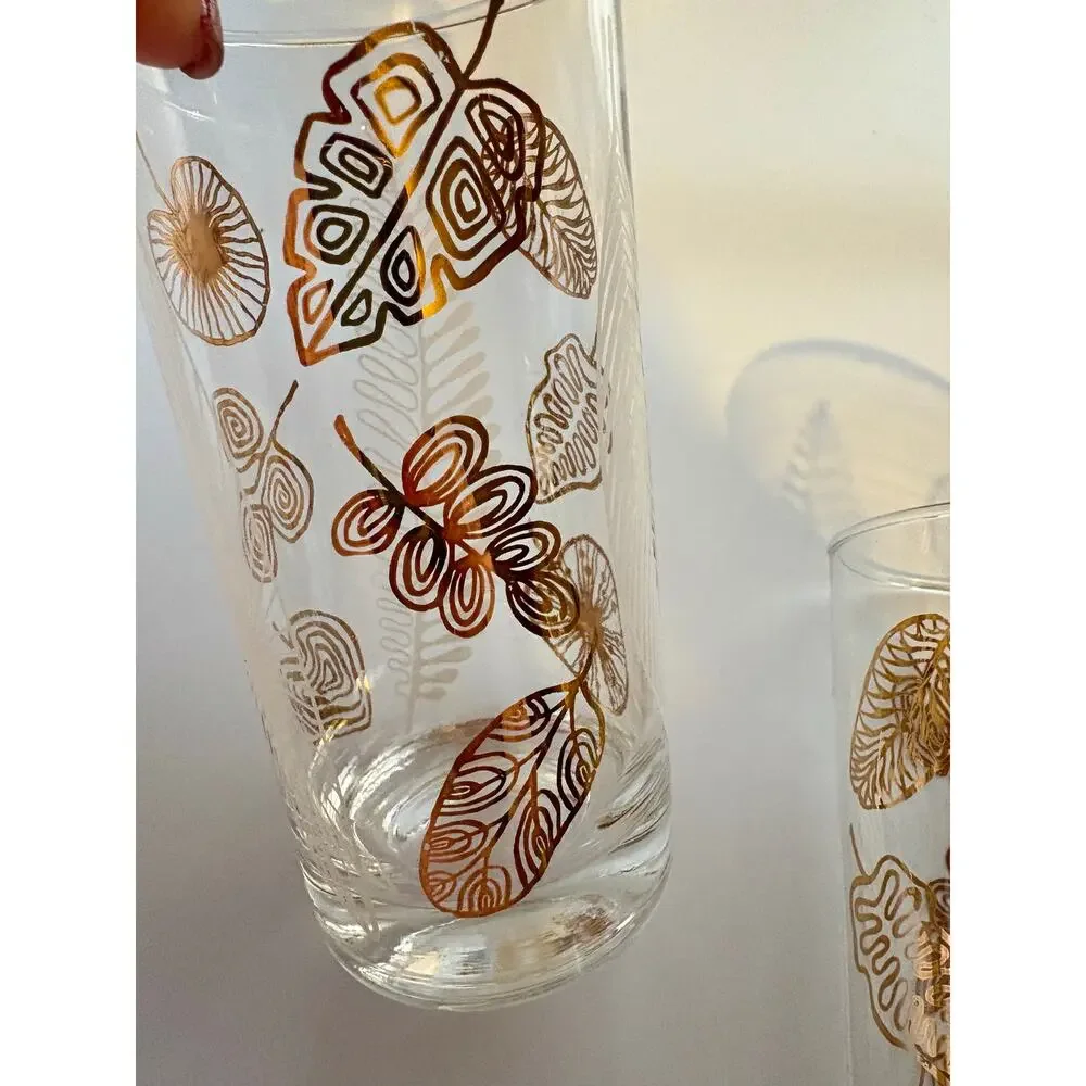 Sold sold sold Libbey Tumblers Gold White Leaves MCM Set of 4 Drinkware Barware - Picture 3 of 5